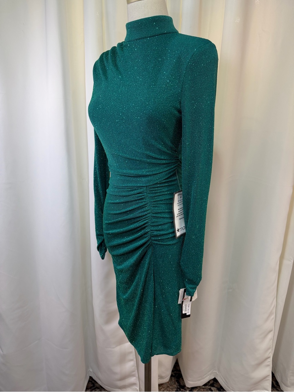 NWT Betsy & Adam ‘Ruched Glitter-Knit Side-Slit Dress’ in Green Size 6 - Picture 7 of 15